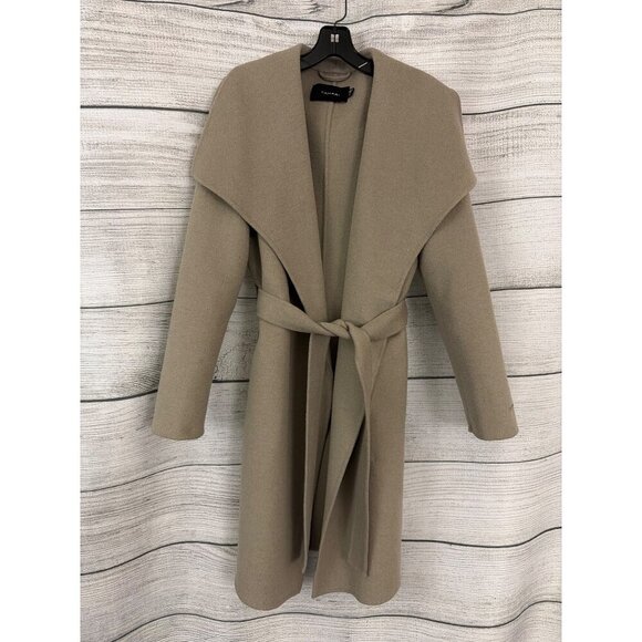 Tahari Jackets & Blazers - Tahari Beige Wool-Blend Wrap Coat With Belt Size L